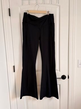 Fabletics Pureluxe Black Flare Yoga Pants with Crossover Waistband